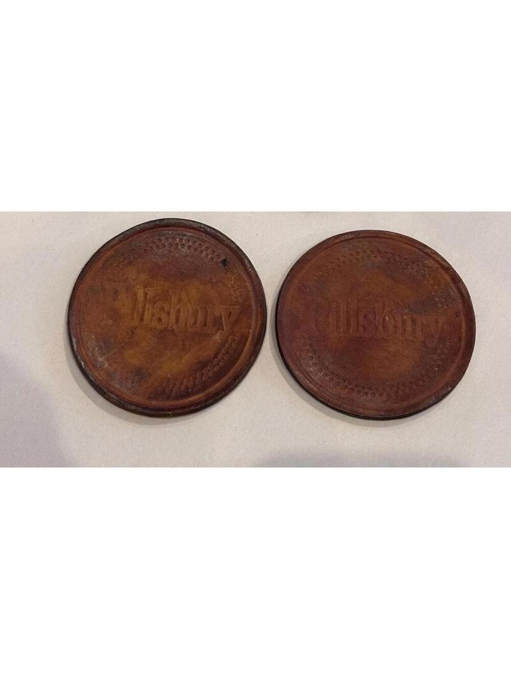 Vintage Pillsbury Leather Round Coasters Set of 2